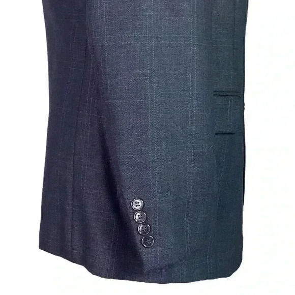 Stafford Men 40L Long Plaid Wool 3 Button Sport Coat Blazer Jacket Gray Blue - Picture 5 of 10